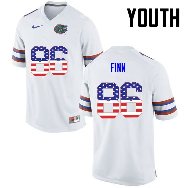 Youth NCAA Florida Gators Jacob Finn #86 Stitched Authentic USA Flag Fashion Nike White College Football Jersey WAD7365RD